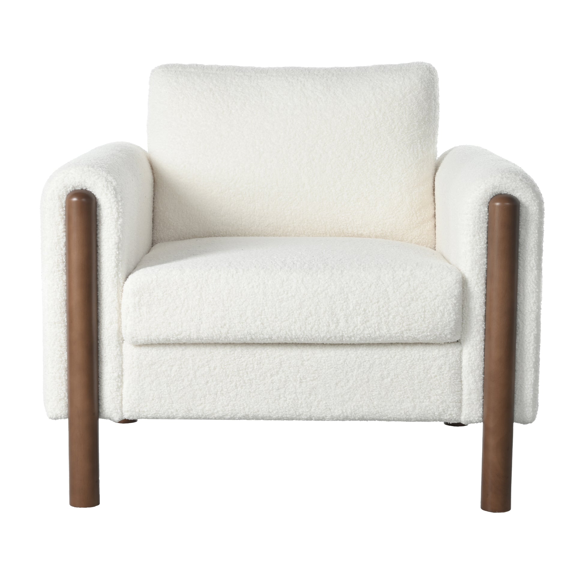 Oversized Accent Chair, Upholstered Living Room Chairs Single Sofa Chair with Walnut Legs, Curved handrail, White