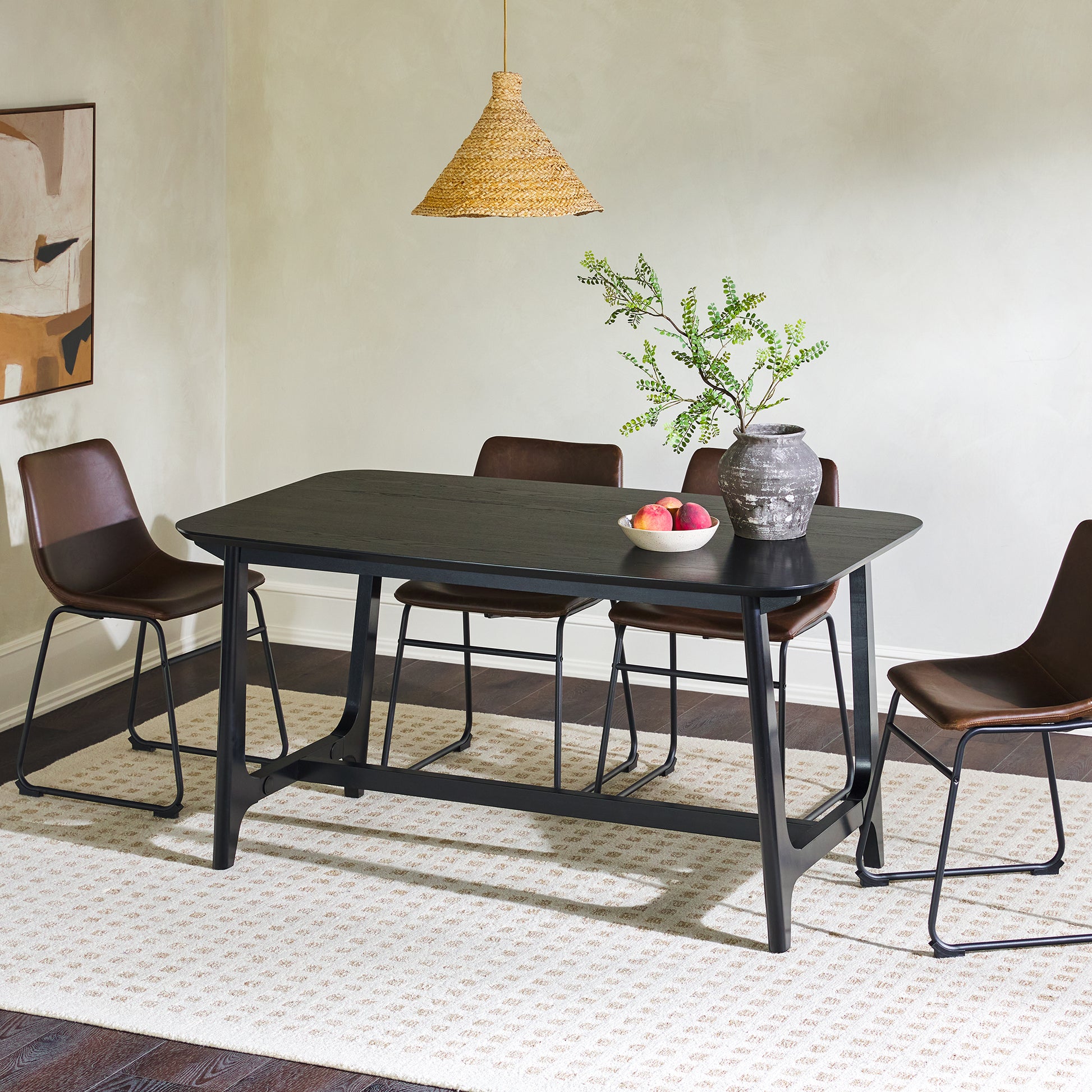 Mid-Century 10015" Modern Dining Table with Trestle Base, Black Ash Veneer