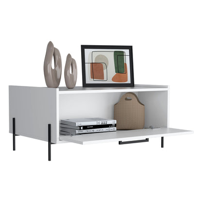 Shan 15" High Minimalistic Coffe Table with Pull Down Cabinet and Open Shelf White