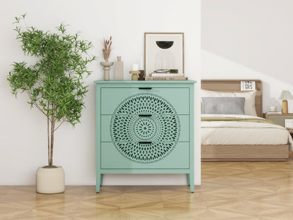 3 Drawer Cabinet with Hollow-Carved 3 Drawer Dresser Storage Chest with Metal Handles For Entryway Living Room Bedroom