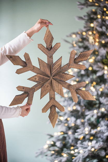 21.7x 21.7" Large Fir Wood Snowflake Ornaments, Hanging Home Decor Accents for Christmas Tree, Wall Art, Holiday Display, Set of 2