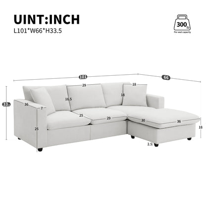 [VIDEO provided] [New] 100.4*64.6" Modern Sectional Sofa,L-shaped Couch Set with 2 Free pillows,4-seat Polyester Fabric Couch Set with Convertible Ottoman for Living Room, Apartment, Office,4 Colors