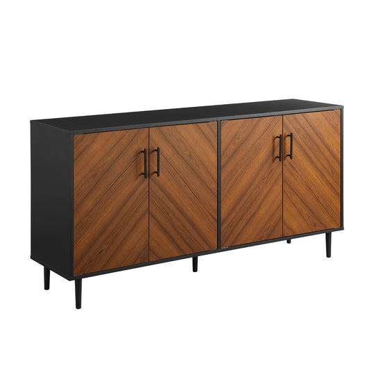 Mid-Century Modern Faux-Bookmatch Door Buffet - Acorn Bookmatch / Solid Black