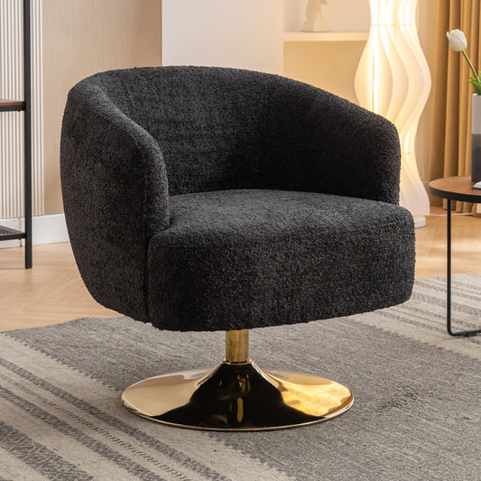 048-Chenille Fabric Accent Swivel Chair With Gold Metal Round Base,Black