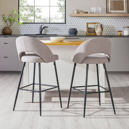 Modern 2-Piece Minimalist Upholstered Bar Stool Set – Mushroom