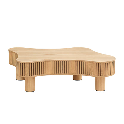 42.52 Inch Modern Wooden Handcraft Drum Coffee Table Irregular Shaped Coffee Table for Living Room,Small Coffee Table with Sturdy Pedestal,Natural Color