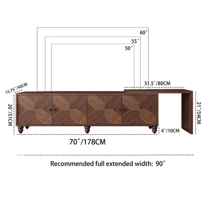 70"-90" Extendable TV Cabinet, Modern Entertainment Center with Storage and Adjustable Shelves, Mid 
Century Lacquered and Real Wood Veneered TV Console for Living Room, Hallway, Entryway, Walnut