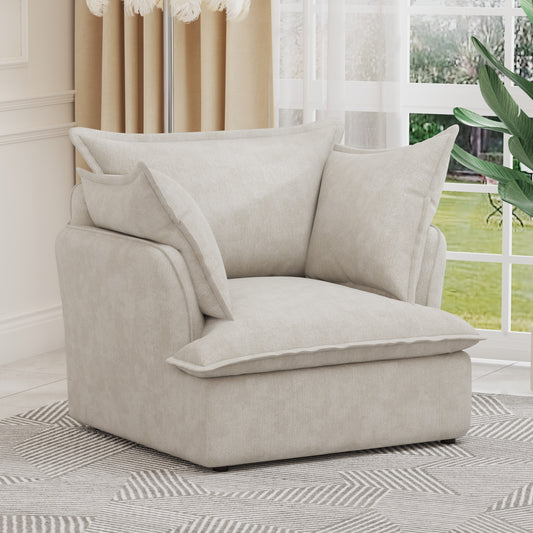 Chenille Armchair-Modern Accent Chair & Single Sofa Chair,Comfortable Seating for Living Room & Bedroom, Beige