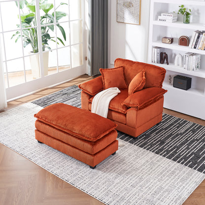 56.3 Inch Corduroy single sofa With  2 toss pillows and a ottoman ,Comfy Sofa- Deep Seat Couch for Living Room