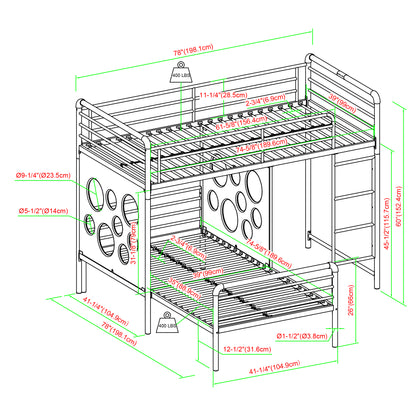 Modern Geo Cutout Colorful Twin L-Shaped Bunk Bed – White / Cool Grey