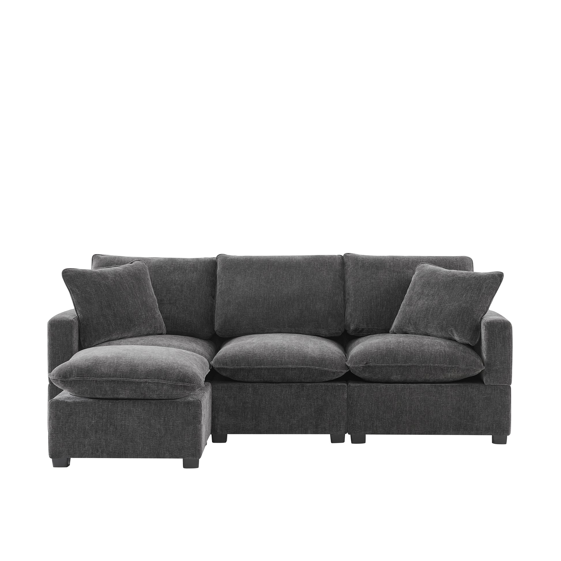 [VIDEO provided] [New] 84*57" Modern Modular Sofa, 4 Seat Chenille Sectional Couch Set with 2 Pillows Included, Freely Combinable Indoor Funiture for Living Room, Apartment, Office, 2 Colors