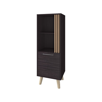 Ac Chin Storage Cabinet with a Door and Open Storage, Wengue + Natural Oak