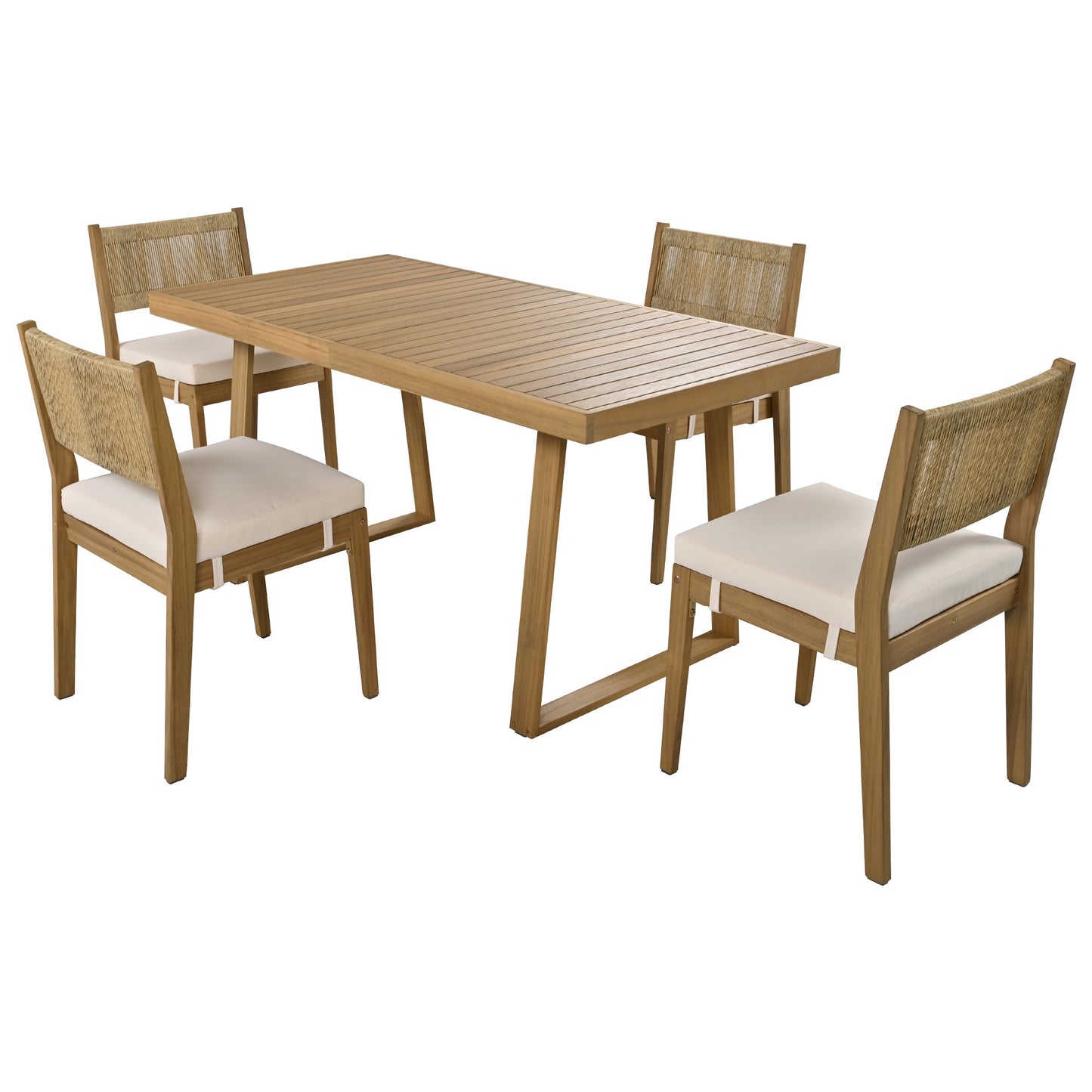 U_Style Multi-person Outdoor Acacia Wood Dining Table and Chair Set, Thick Cushions, Suitable for Balcony, Vourtyard, and Garden.