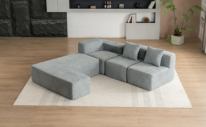 116.5" Sectional Sofa Full-compressed Sofa Couch Free-combined Sofa for Living Room, Grey