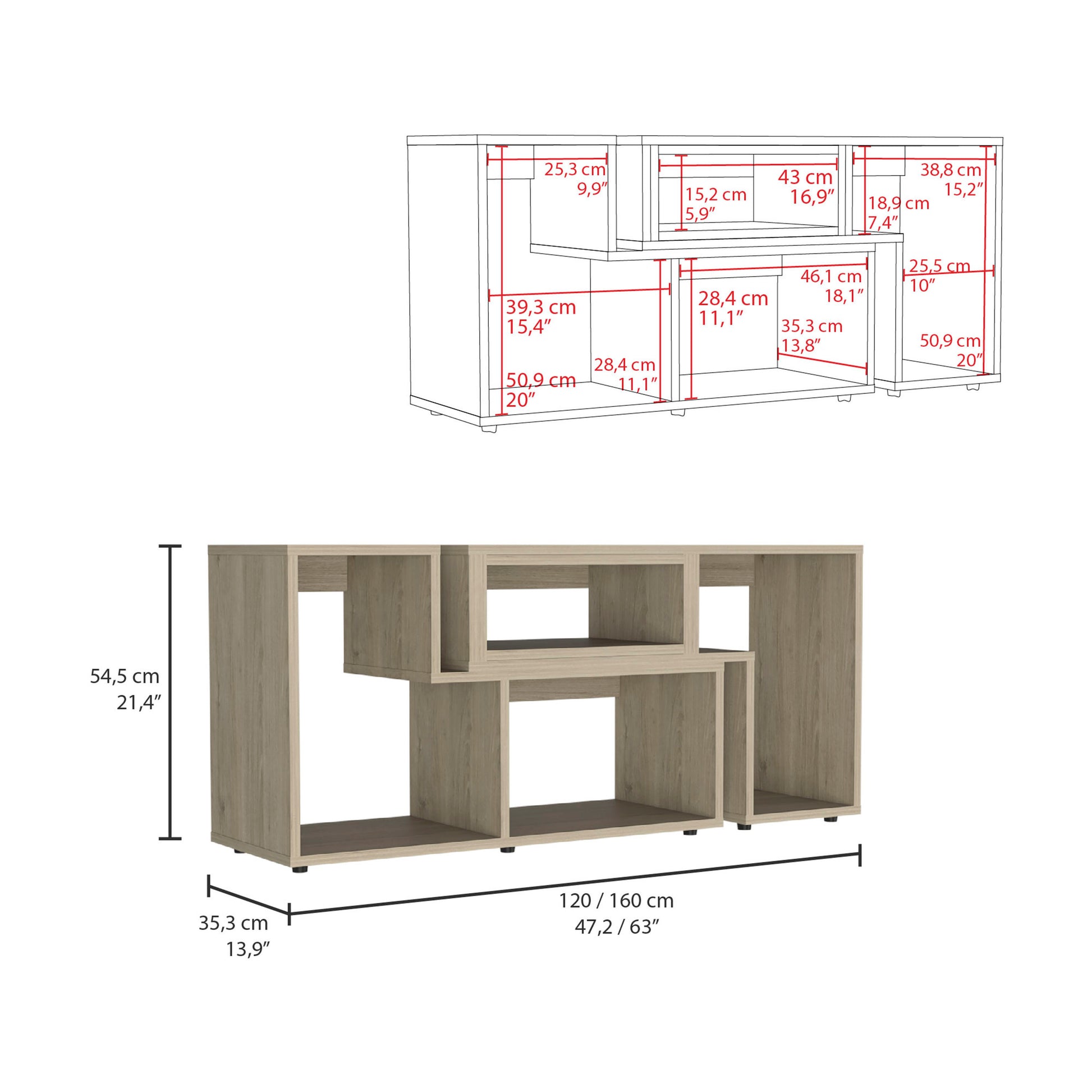 Being Extendable TV Stand, Multiple Shelves -Light Pine