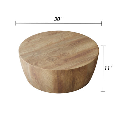 29.53" high-quality MDF natural color round table, modern industrial natural fully assembled drum coffee table, suitable for home&kitchen