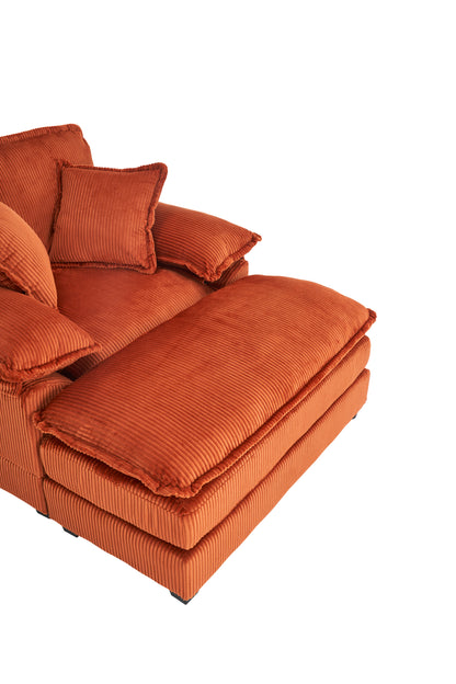 56.3 Inch Corduroy single sofa With  2 toss pillows and a ottoman ,Comfy Sofa- Deep Seat Couch for Living Room