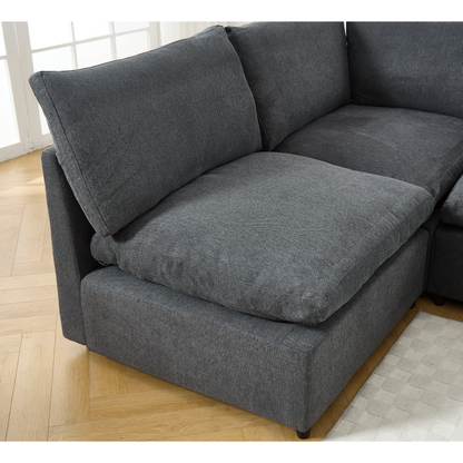 [NEW ARRIVED] [VIDEO PROVIDED]Sectional Couches For Living Room,Modular Couch,Wireless Charging Port & Cup Holders,5-seat ,DIY Combination,L-shaped Sofa,Book Storage Space,Soft Linen Fabric,Gray