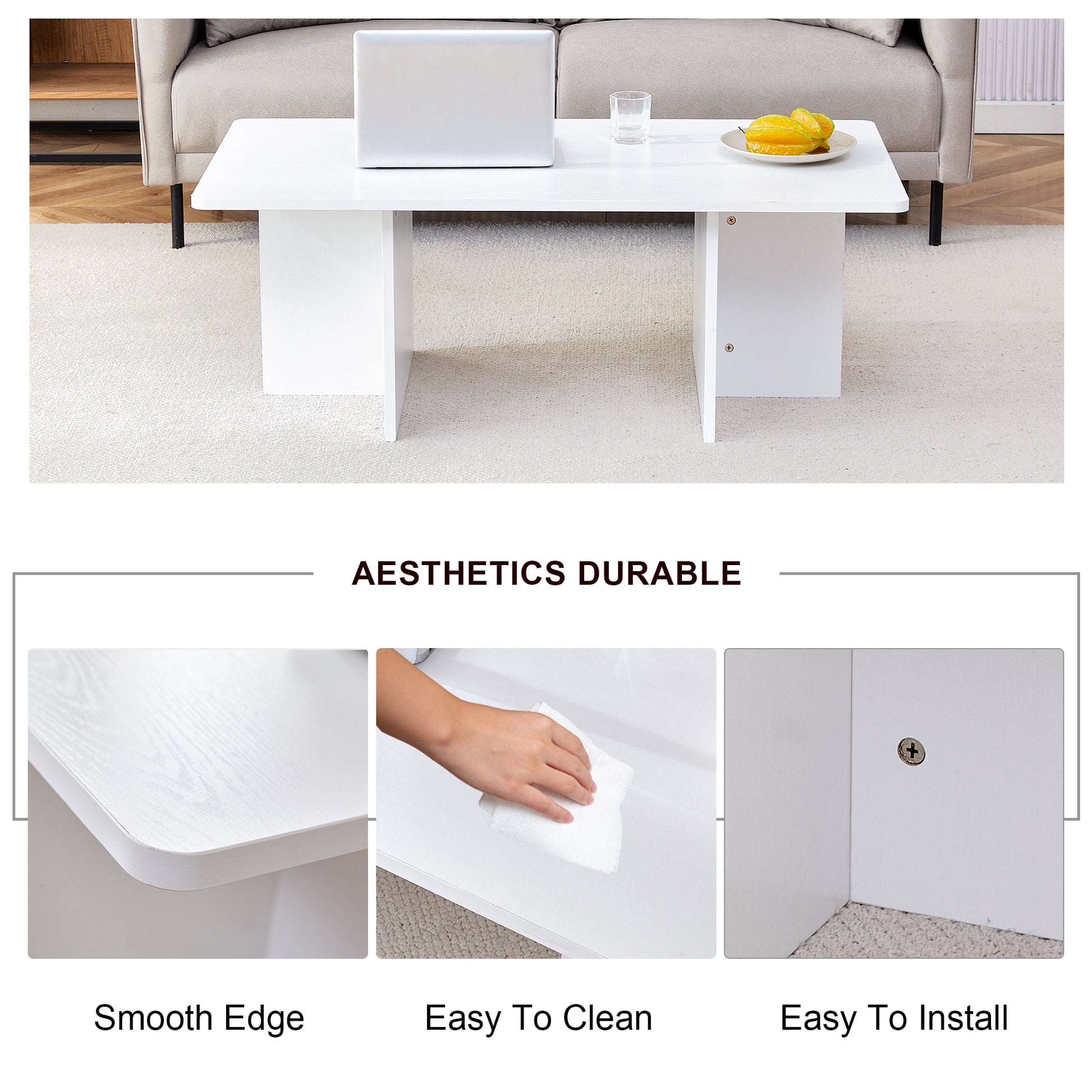 A modern and practical white coffee table. The coffee table is made of medium density fiberboard material, Suitable for living room, bedroom, and study. CT-2O