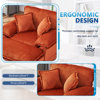 56.3 Inch Corduroy single sofa With  2 toss pillows and a ottoman ,Comfy Sofa- Deep Seat Couch for Living Room