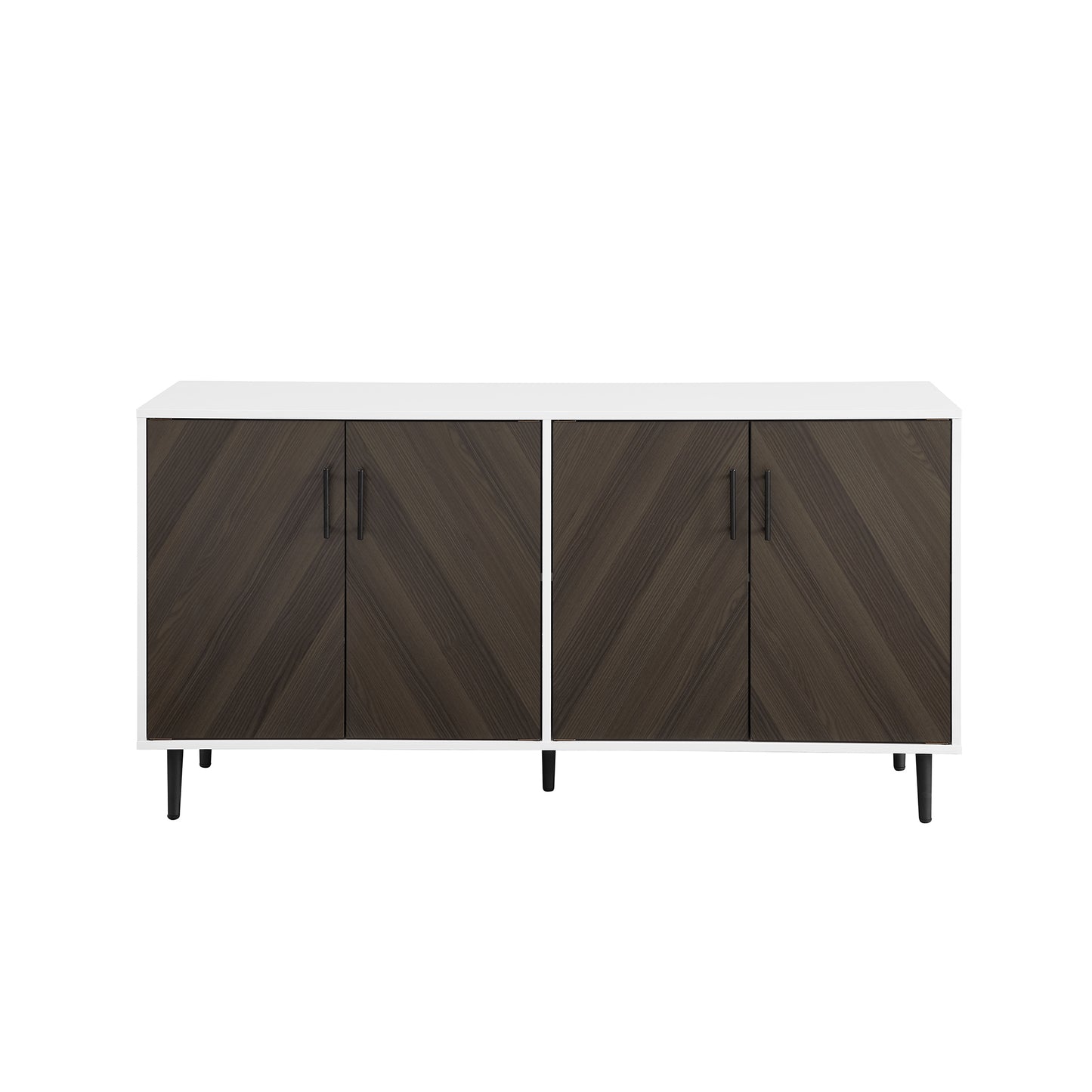 Mid-Century Modern Faux-Bookmatch Door Buffet - Ash Brown Bookmatch / Solid White