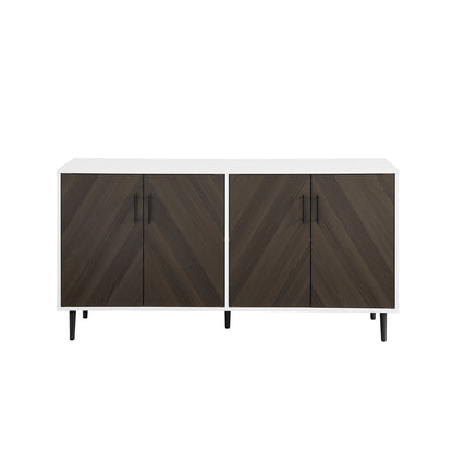 Mid-Century Modern Faux-Bookmatch Door Buffet - Ash Brown Bookmatch / Solid White