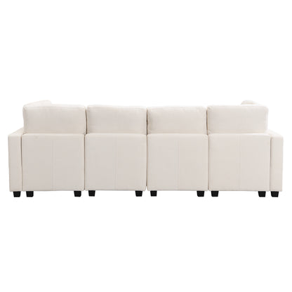 103" Sectional Sofa Couch Sofa Bed U-shaped Sofa with Two Movable Ottoman and Three USB Ports for Living Room, Beige