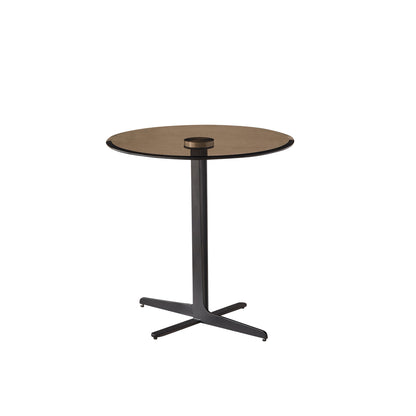 End Table  Glass Top Side/End Drink Table - Tall Modern Round Accent Metal Nightstand Furniture for Living Room, Dorm, Home Office, and Bedroom - 19.69" Round - brown blass/Matte Black