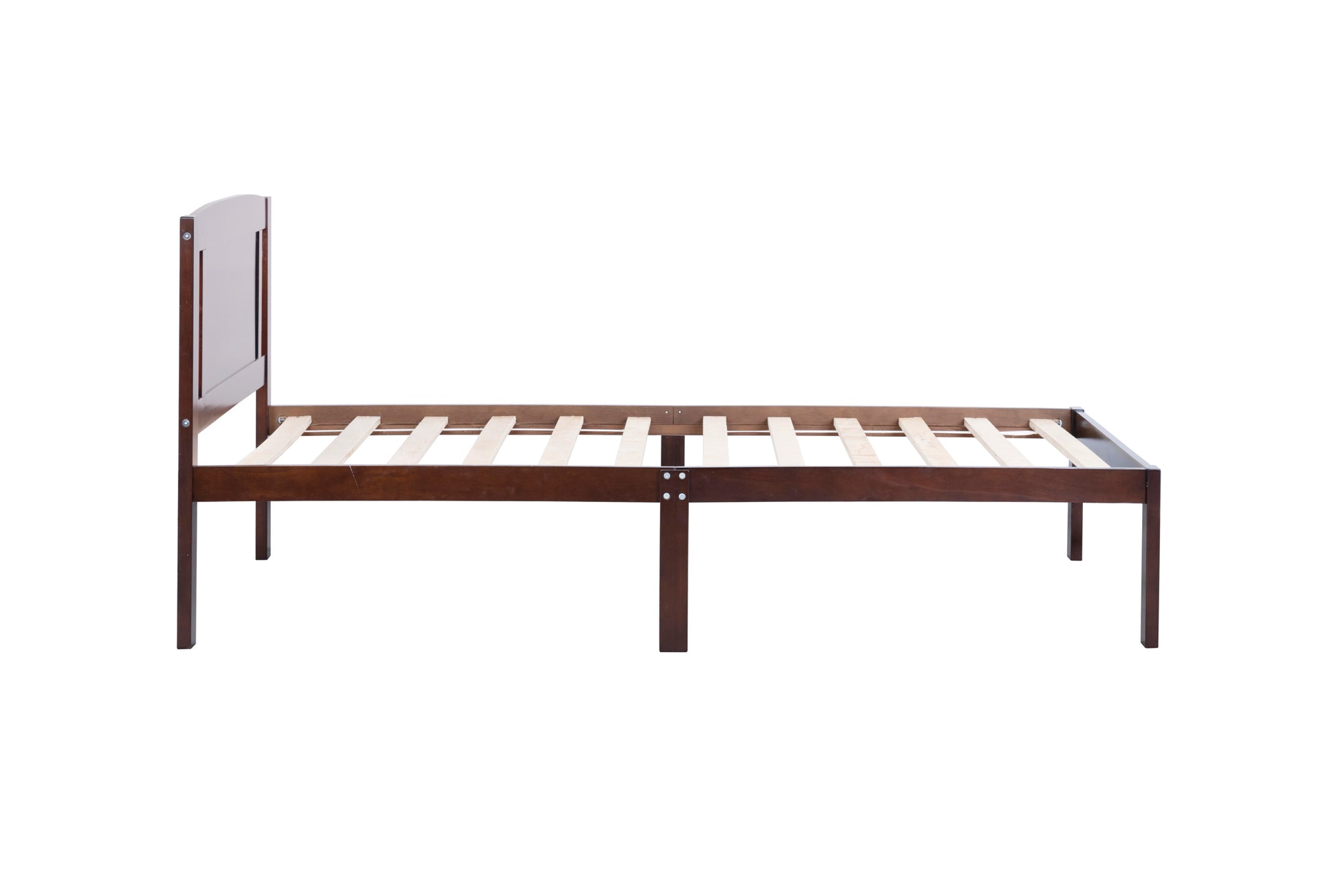 Twin Size Bed, Wood Platform Bed Frame with Headboard For Kids, Slatted, Dark Walnut