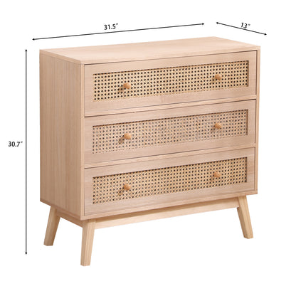 31.5 "3-Drawers Rattan Storage Cabinet Rattan Drawer,for Bedroom,Living Room,Natural