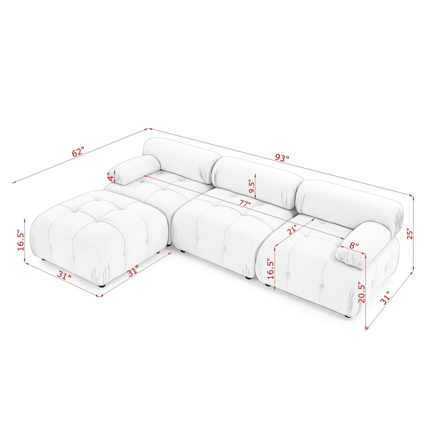 Modular Sectional Sofa, Button Tufted Designed and DIY Combination,L Shaped Couch with Reversible Ottoman, Green Velvet