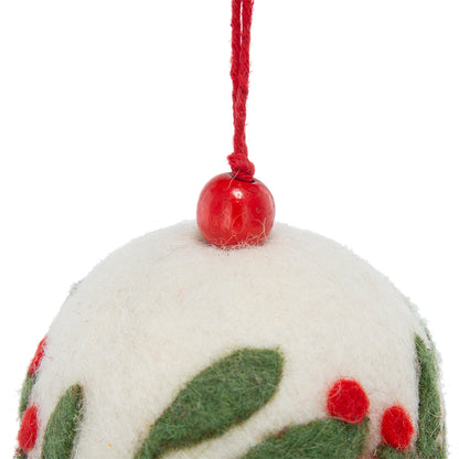 3.1"Dia Wool Felt/Polyfoam Holly Berry Deco Ball Ornament, Decorative Hanging Ball Christmas Tree Ornaments for Holiday Party Decorations, Set of 8