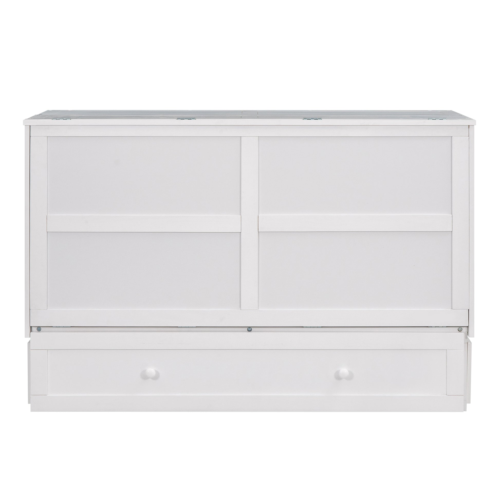 Queen Size Mobile Murphy Bed with Drawer and Little Shelves on Each Side,White