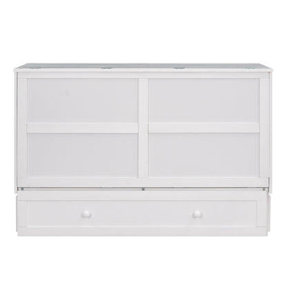 Queen Size Mobile Murphy Bed with Drawer and Little Shelves on Each Side,White