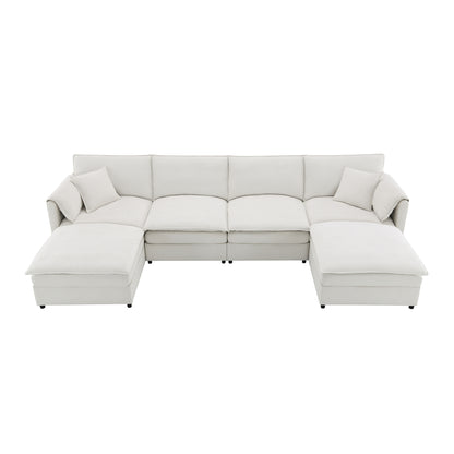 [VIDEO provided] [New] 134*66" Chenille Modular Sectional Sofa,U Shaped Cloud Couch Set with Double Cushions ,6 Seat Sleeper Sofa Bed with Ottomans,Oversized Indoor Furniture for Living Room, 3 Colors