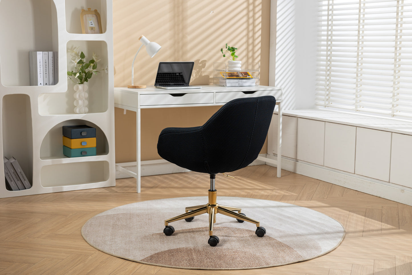 046-Mesh Fabric Home Office 360°Swivel Chair Adjustable Height With Gold Metal Base,Black