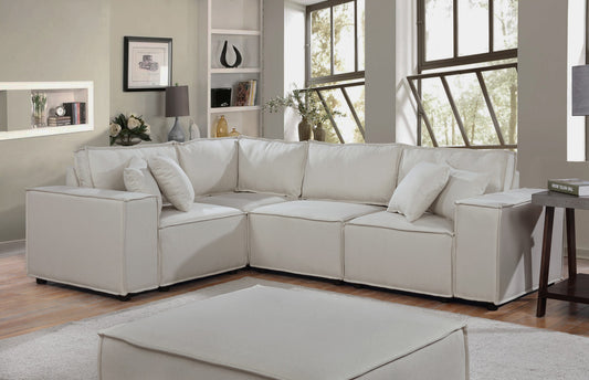 Melrose 99" Modular Sectional Sofa with Ottoman in Beige Linen