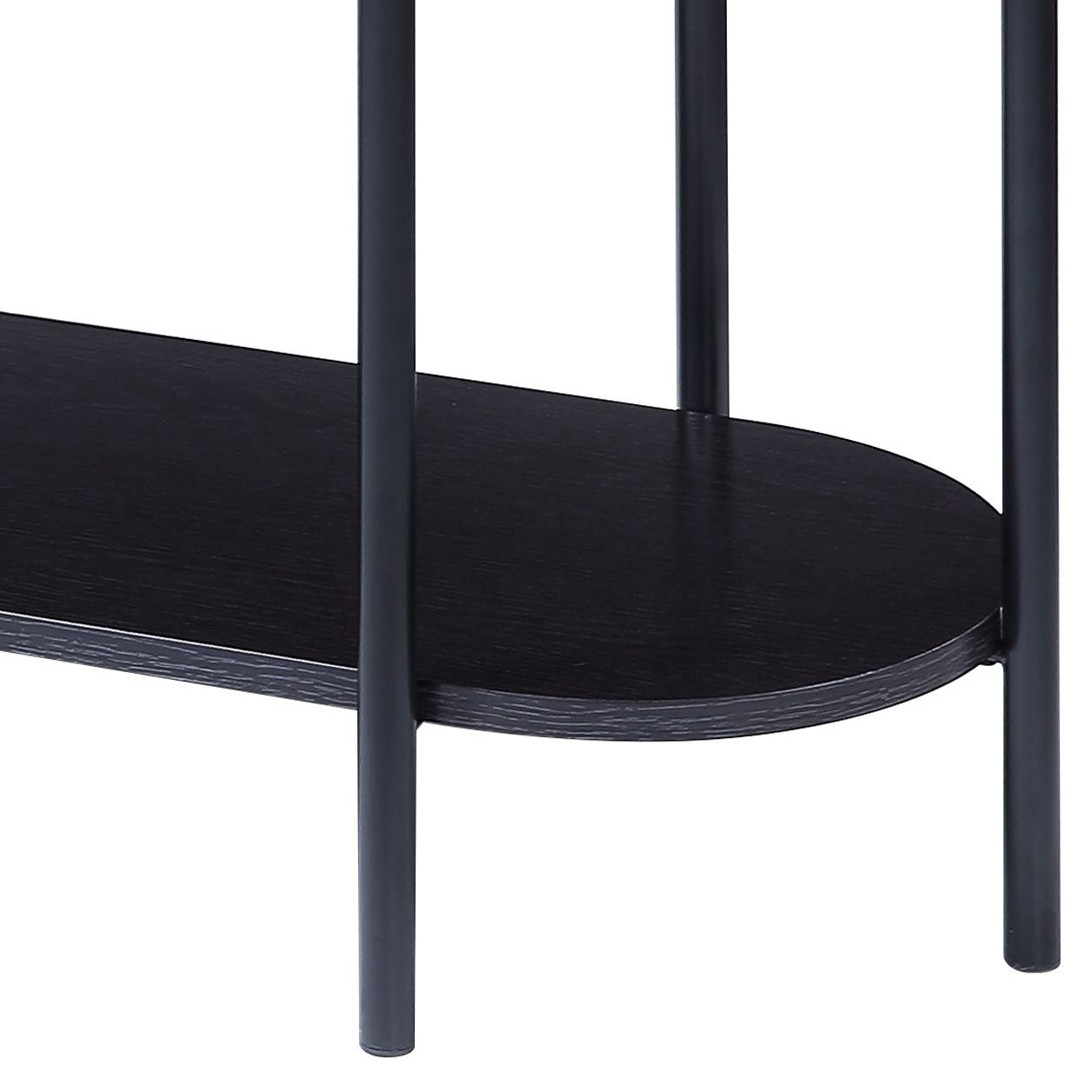 Black Oval Sofa Table with Bottom Shelf