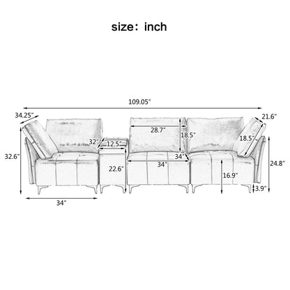 Modular Sectional Sofa,Multifunctional Couches for Living Room with Storage, mid console with speaker and storage,2 USB port and 1 type-C ,wireless charging ceramic top,aluminum cup holder.