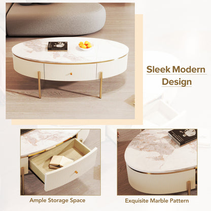 Modern Oval Coffee Table with 2 large Drawers Storage Accent Table