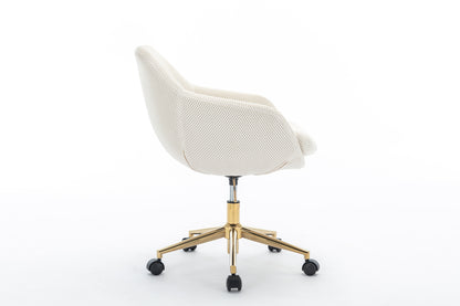 046-Mesh Fabric Home Office 360°Swivel Chair Adjustable Height With Gold Metal Base,Beige