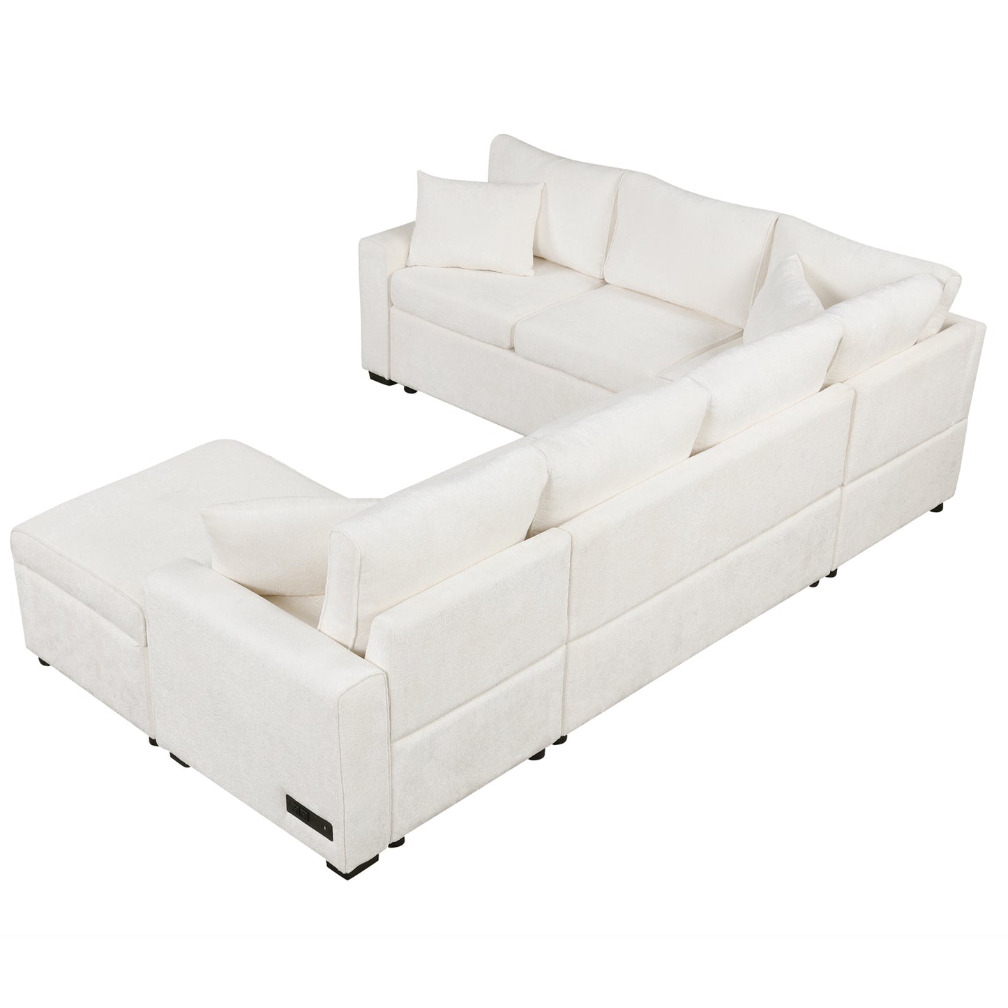 112.2" Sectional Sofa Pull-out Sofa Bed Sleeper with a Storage Ottoman,Three Pillows and Charging Devices for Living Room, Cream