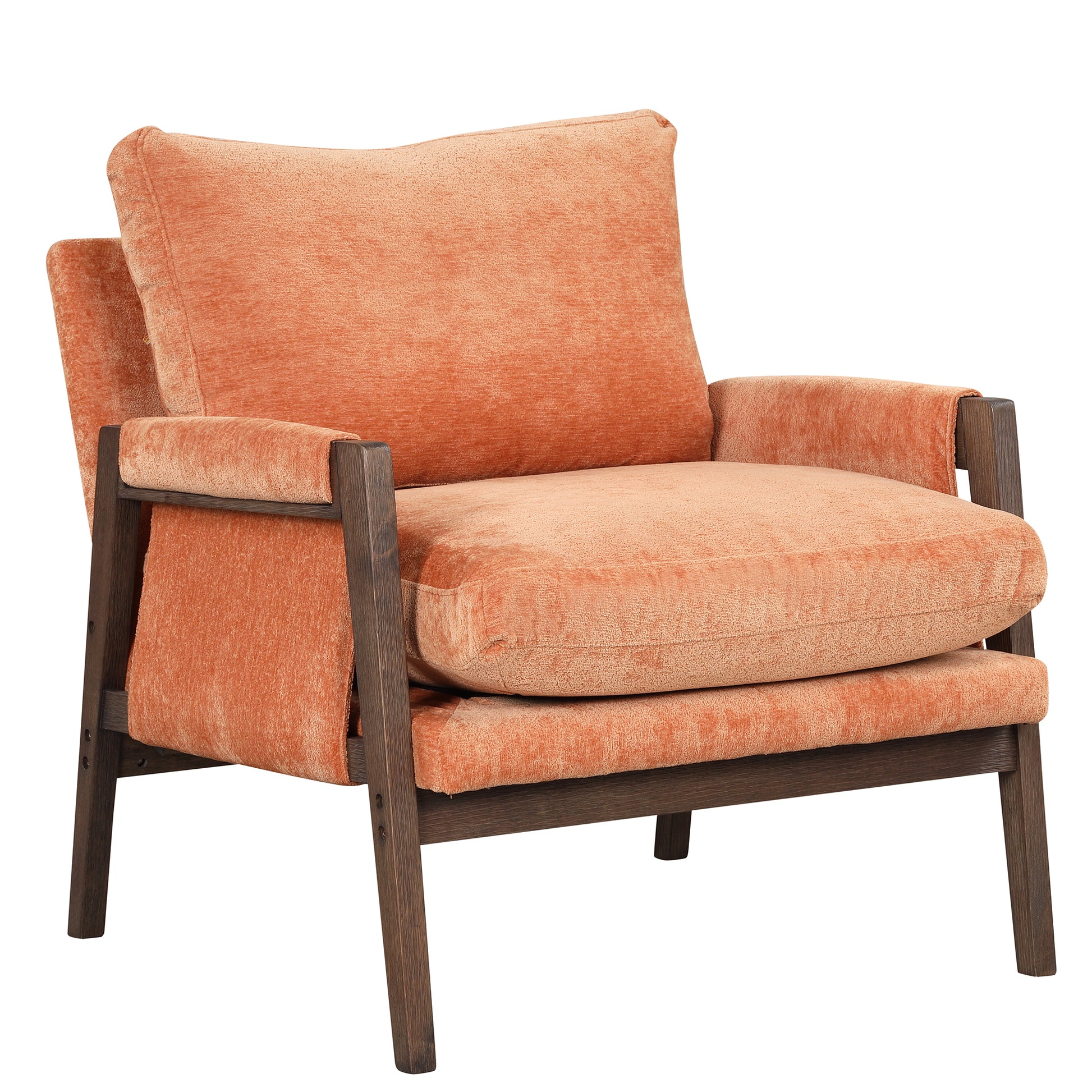 Mid-Century Modern Velvet Accent Chair,Leisure Chair with Solid Wood and Thick Seat Cushion for Living Room,Bedroom,Studio,Orange