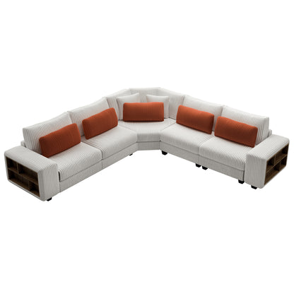 Modular Sectional L-shaped Sofa with Armrest Wooden Frame Locker, Stylish and Comfortable , Cream Style, Beige