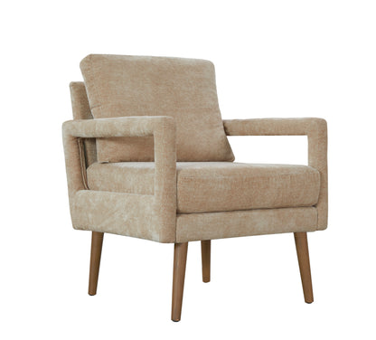 Mid-Century Armchair , Accent Chair with Chenille Armrest & Soft Cushion for Living Room, Bedroom, Home Office, Study, Beige