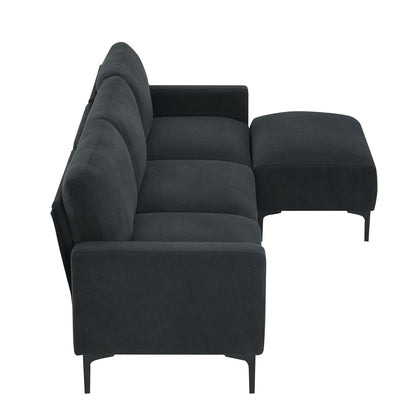 Modern Velvet L-Shaped Sectional Sofa, 4-Seater, Convertible Ottoman, Freely Combinable Sofa