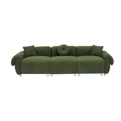 24005 green teddy velvet fabric, with 3 pillows, three-person sofa can be placed in the living room and other scenes