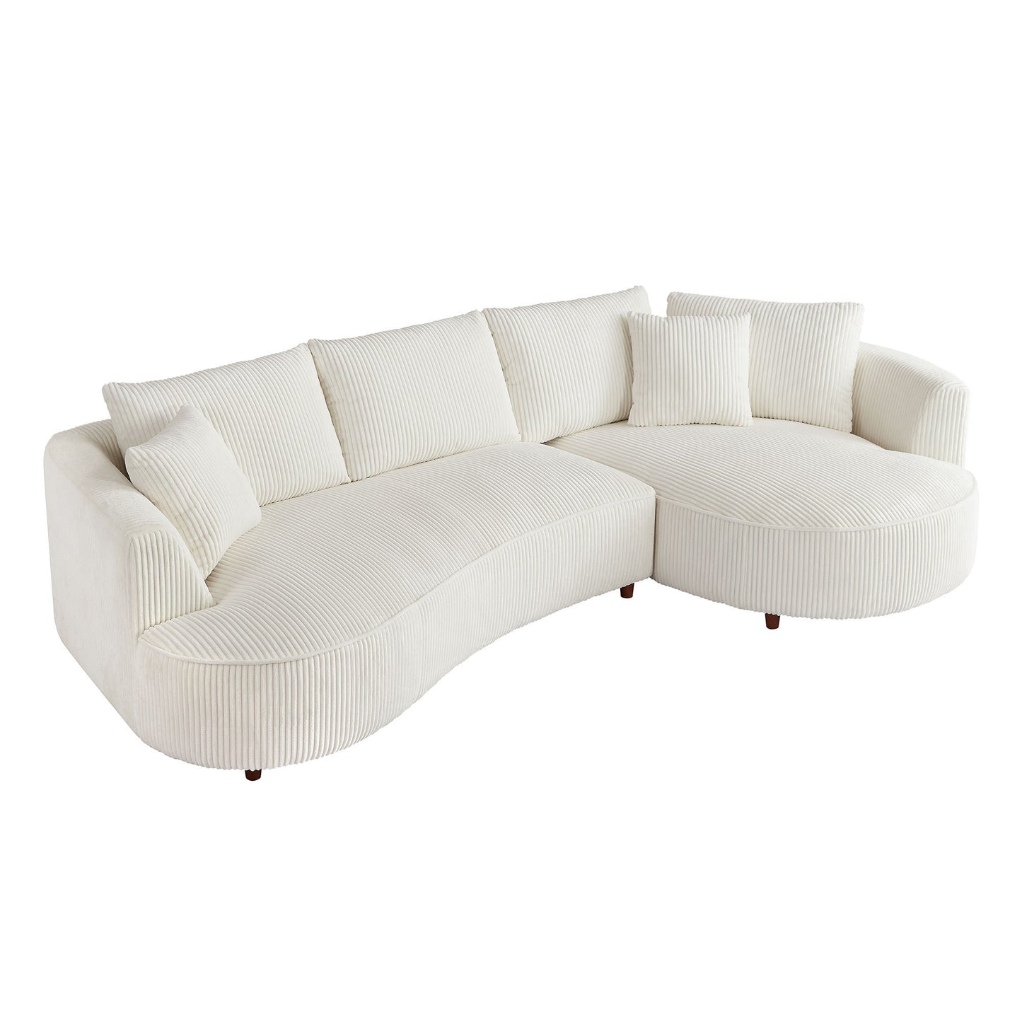 122.04 inch Corduroy Upholstered Sectional Sofa with Right Facing Chaise for Living Room Office Corner White Corduroy Modern Sofa