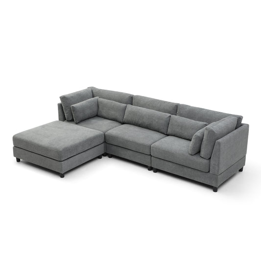 Sectional Couch with Reversible Chaise Modern L-Shape Sofa 4-Seat Corner Couch Modular Sofa with Ottoman,Grey