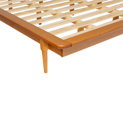 Mid-Century Modern Solid Wood King Platform Bed Frame - Caramel